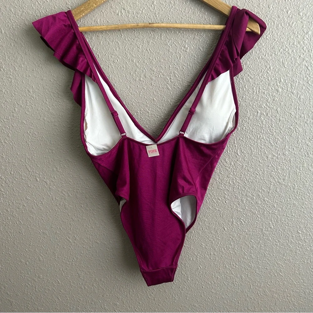 NEW PINK Victoria’s Secret Purple Deep Plunge V-neck One Piece Bathing Suit Swim